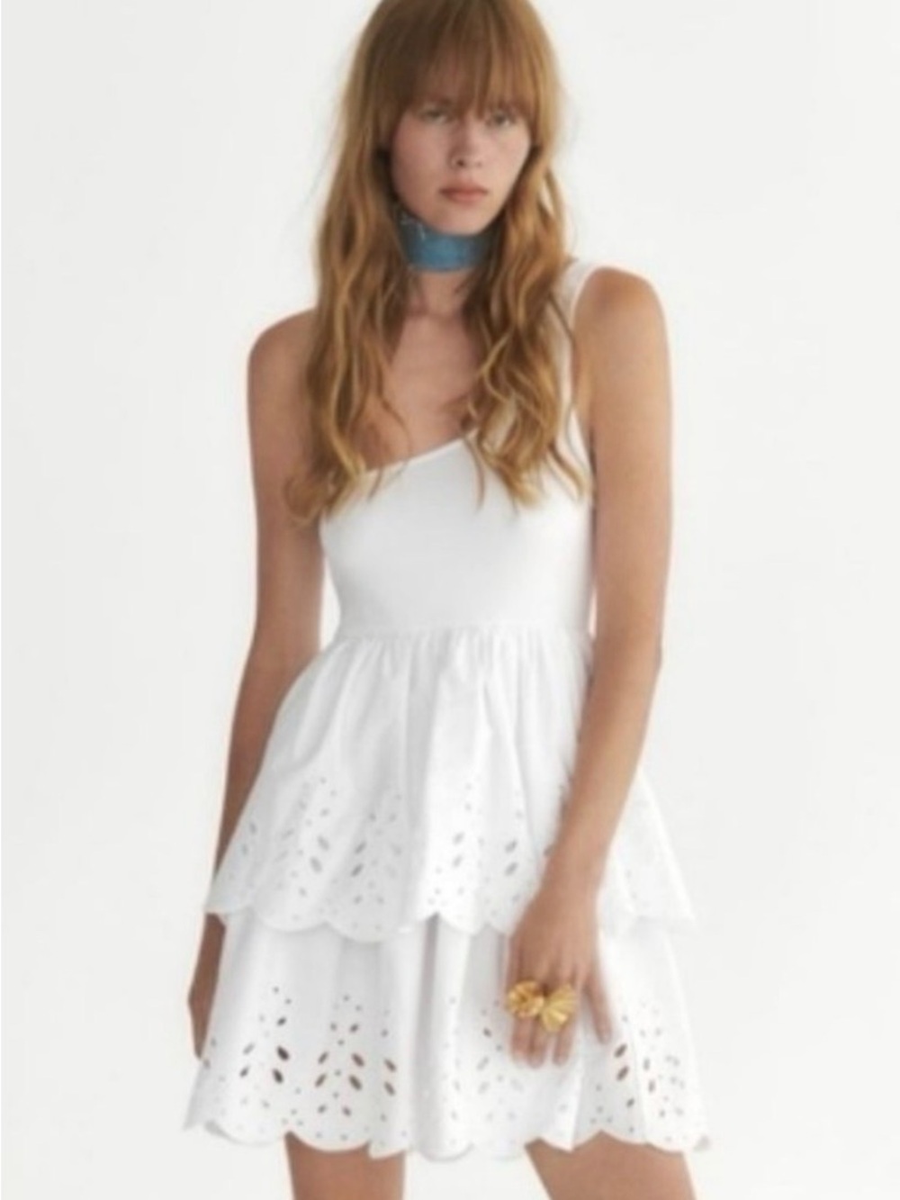 Zara NWT - White Eyelet Tiered Mini Dress - Women's size Medium